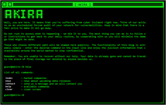 Akira backend green text