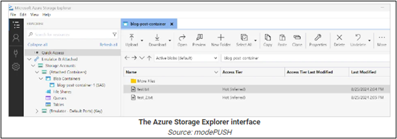 The Azure Storage Exlplorer Interface