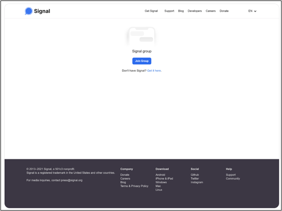 Screenshot of Signal Messaging App